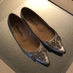 Manolo Blahnik embellished flats in silver